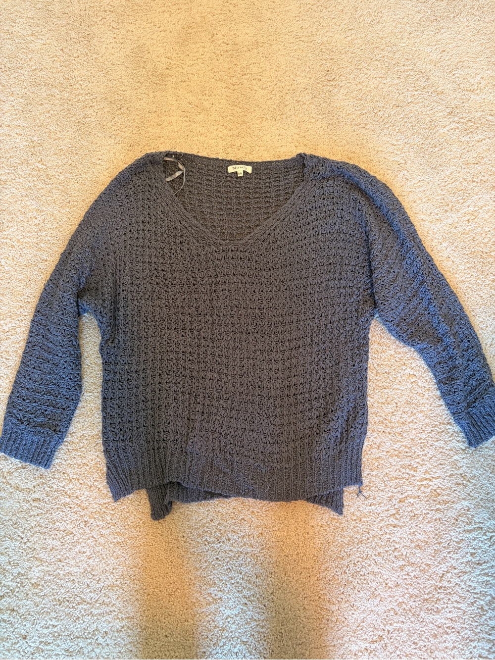 Madewell Navy Blue Open-Knit V-Neck Sweater